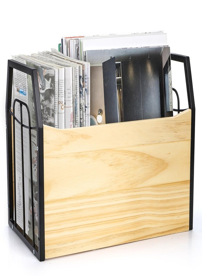 Nagpew Wood Magazine Holder, Rustic Magazine Storage Rack Floor, Decorative File Book Organizer Basket for Desktop, Newspaper, Mails, Files - Image 1